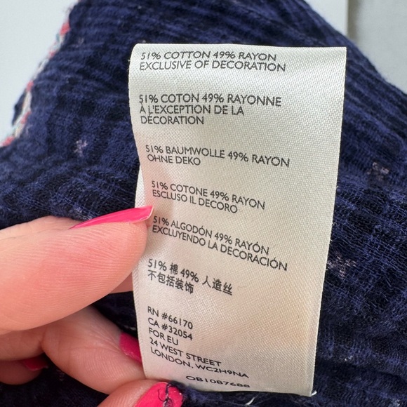 Free People Talia Embroidered Blouse Navy Size Small Boho Top Festival Flowy - Picture 11 of 13